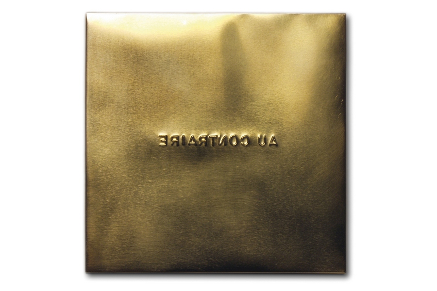 Au Contraire, 2005. Hand embossed on brass plate. 11 x 11 cm.